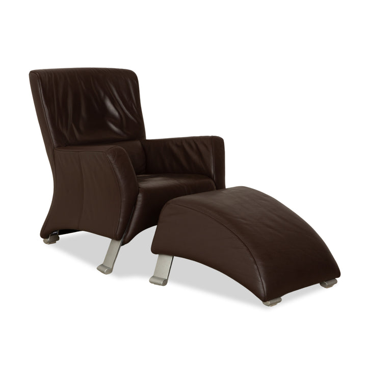 Fauteuil en cuir Rolf Benz 322 avec repose-pieds marron châtaignier