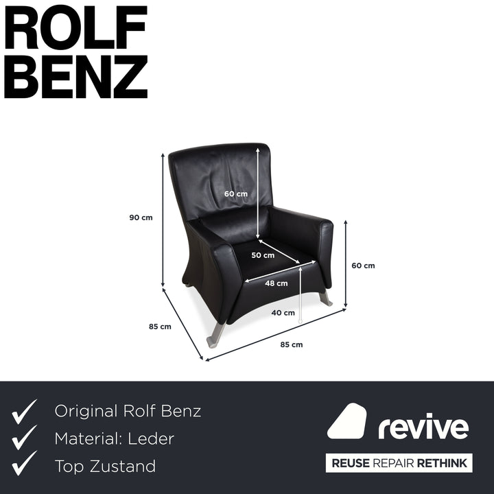 Fauteuil Rolf Benz 322 en cuir noir avec repose-pieds