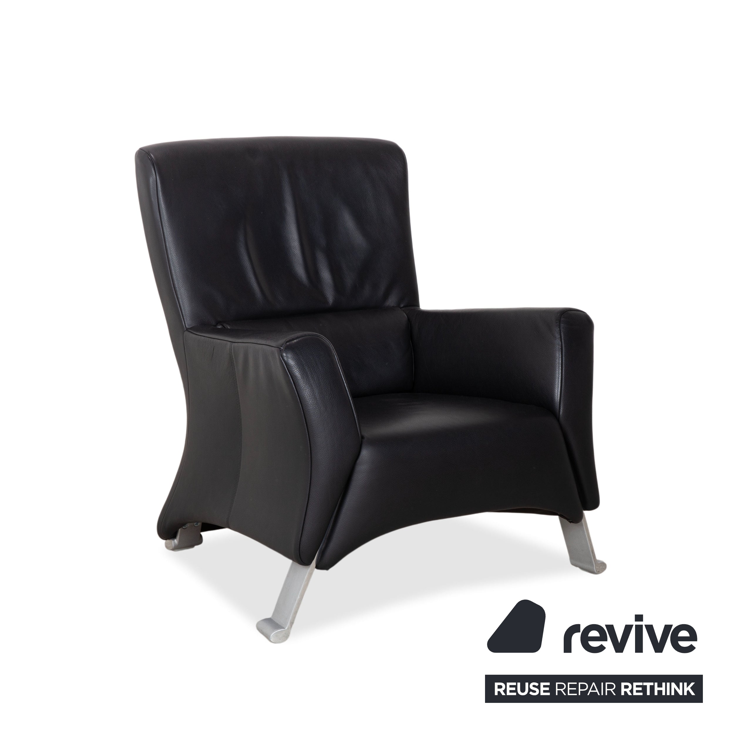 Rolf Benz 322 Leder Sessel Schwarz inkl. Hocker