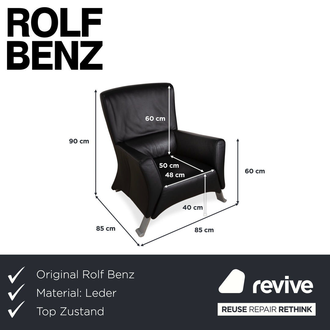 Fauteuil en cuir noir Rolf Benz 322