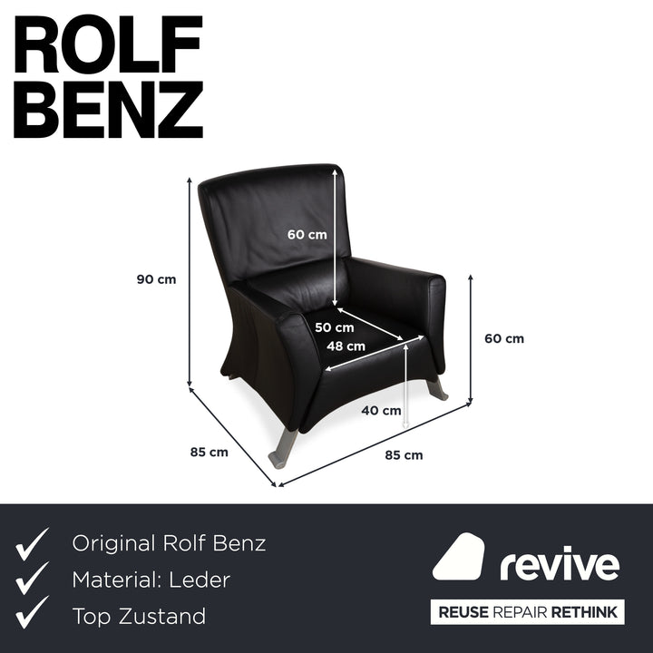 Fauteuil en cuir noir Rolf Benz 322