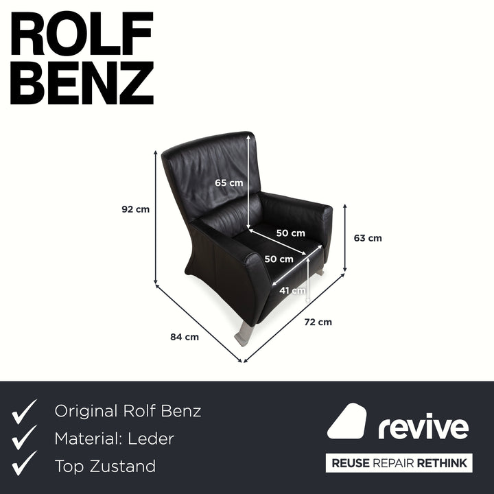 Fauteuil en cuir noir Rolf Benz 322