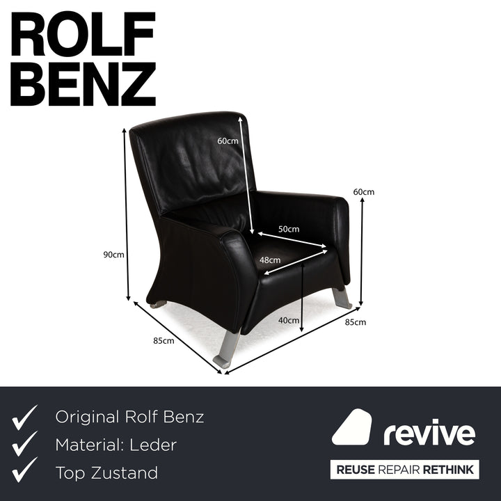 Rolf Benz 322 Fauteuil en cuir noir