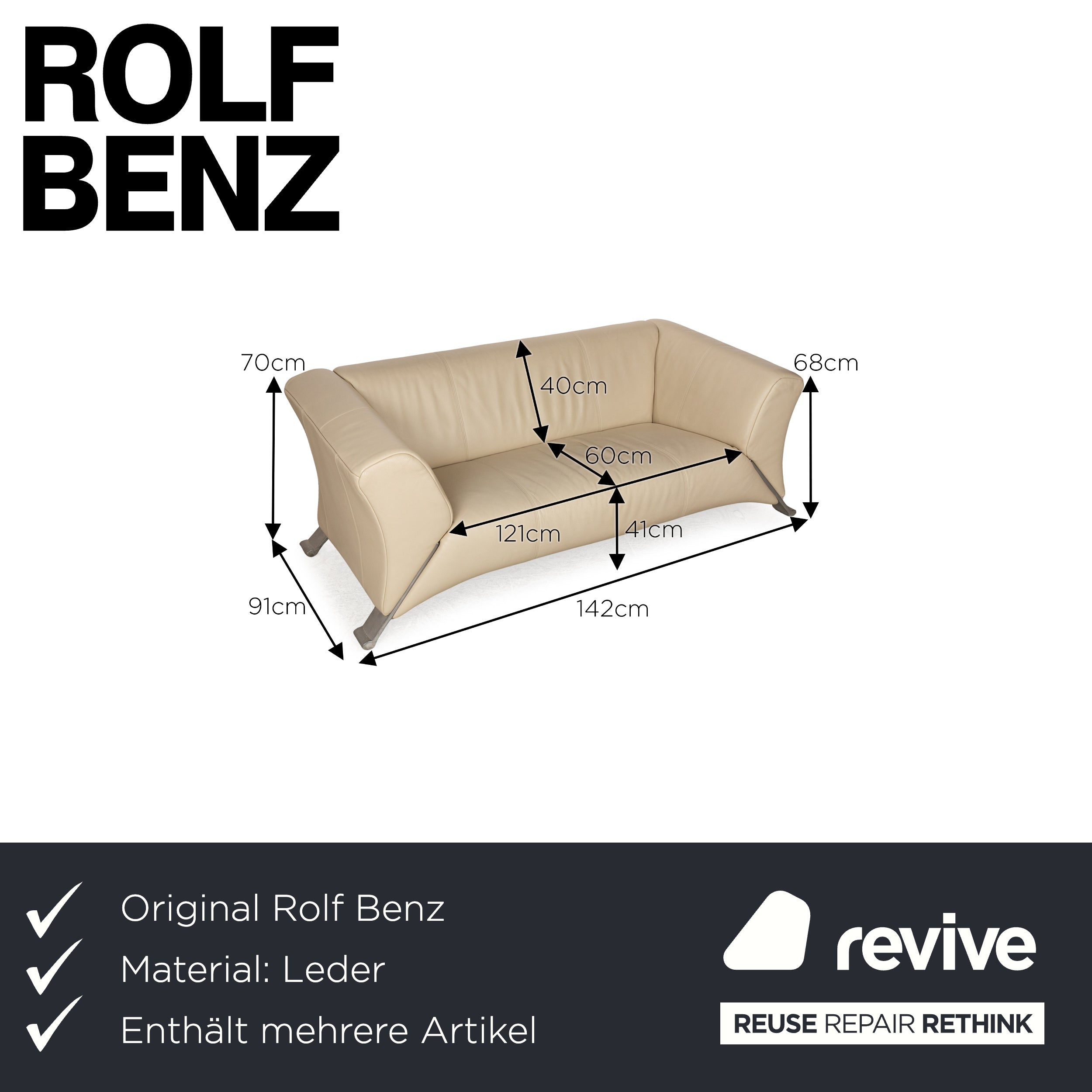 Rolf Benz 322 Leder Sofa Garnitur Beige Zweisitzer Dreisitzer Couch