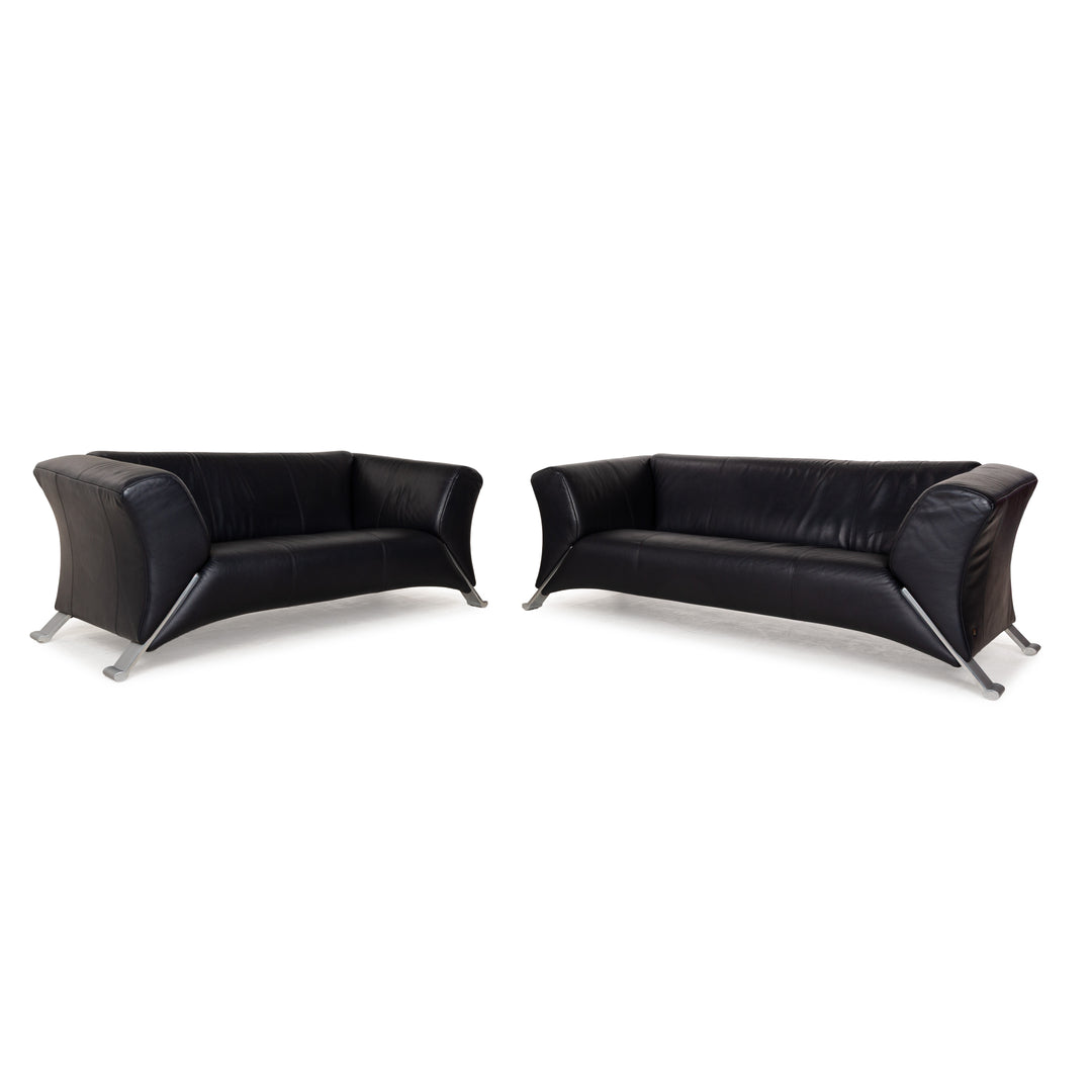 Rolf Benz 322 leather sofa set blue blue-black couch 2x two-seater