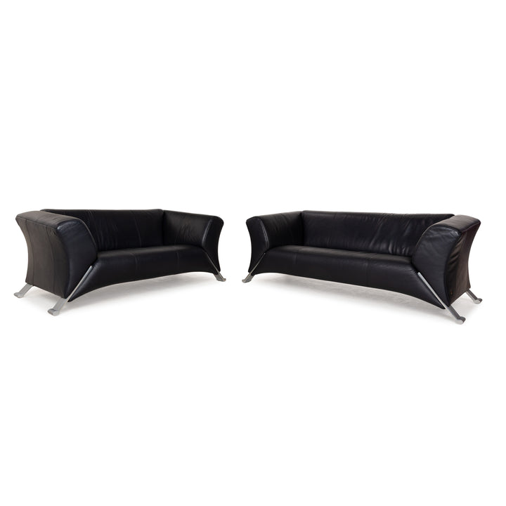 Rolf Benz 322 leather sofa set blue blue-black couch 2x two-seater