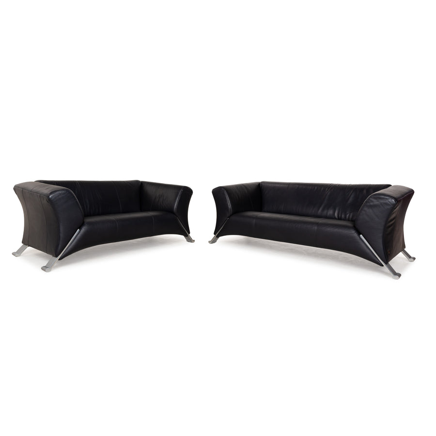 Rolf Benz 322 leather sofa set blue blue-black couch 2x two-seater