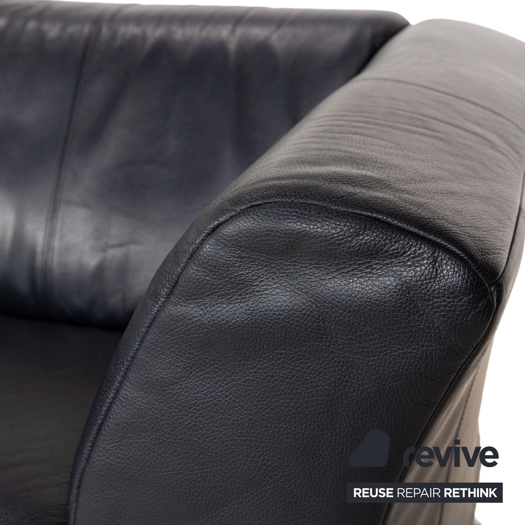 Rolf Benz 322 Leder Sofa Garnitur Blau Blauschwarz Couch 2x Zweisitzer