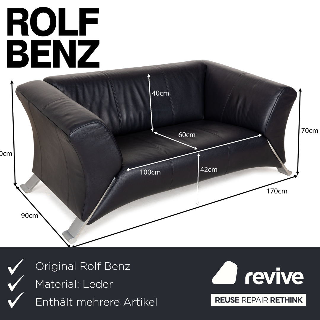 Rolf Benz 322 Leder Sofa Garnitur Blau Blauschwarz Couch 2x Zweisitzer