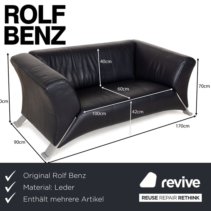 Rolf Benz 322 Leder Sofa Garnitur Blau Blauschwarz Couch 2x Zweisitzer