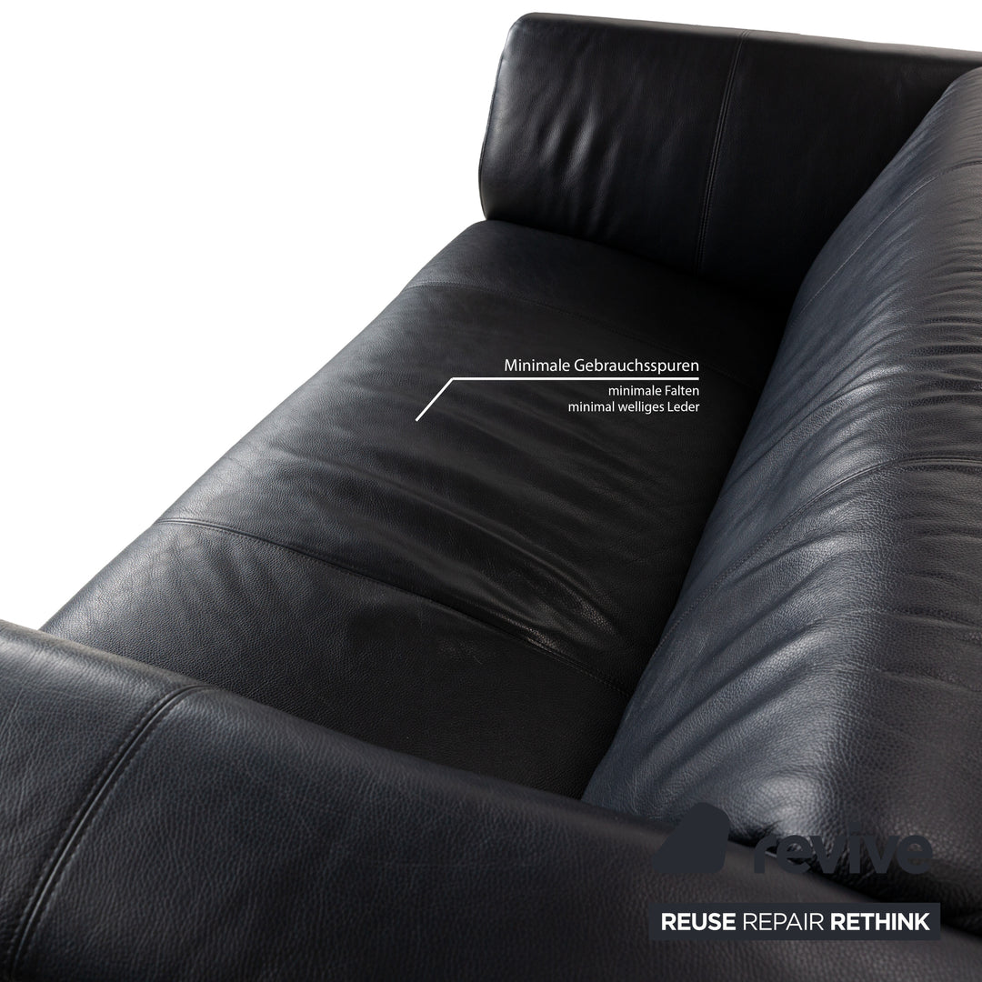 Rolf Benz 322 Leder Sofa Garnitur Blau Blauschwarz Couch 2x Zweisitzer