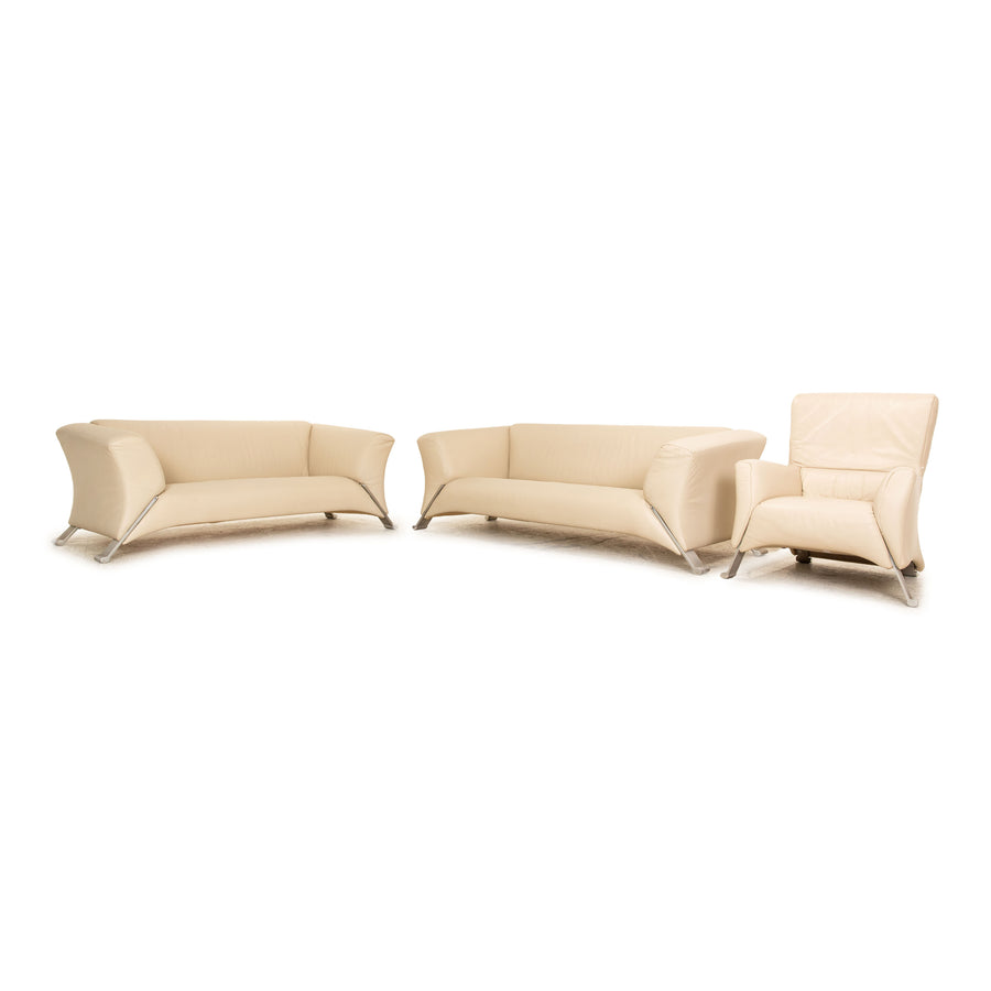 Rolf Benz 322 Leder Sofa Garnitur Creme Dreisitzer Zweisitzer Sessel