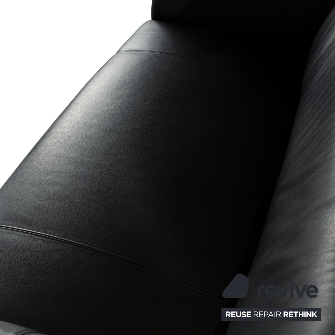 Rolf Benz 322 Leather Sofa Set Black Anthracite Couch Three-Seater Two-Seater Armchair