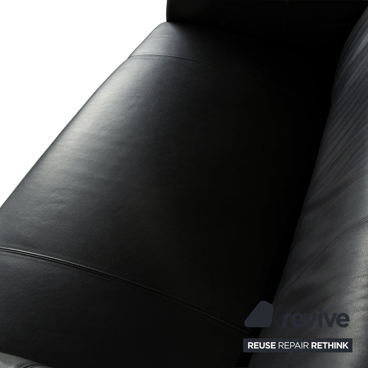 Rolf Benz 322 Leather Sofa Set Black Anthracite Couch Three-Seater Two-Seater Armchair