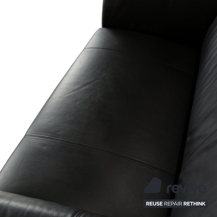 Rolf Benz 322 Leather Sofa Set Black Anthracite Couch Three-Seater Two-Seater Armchair