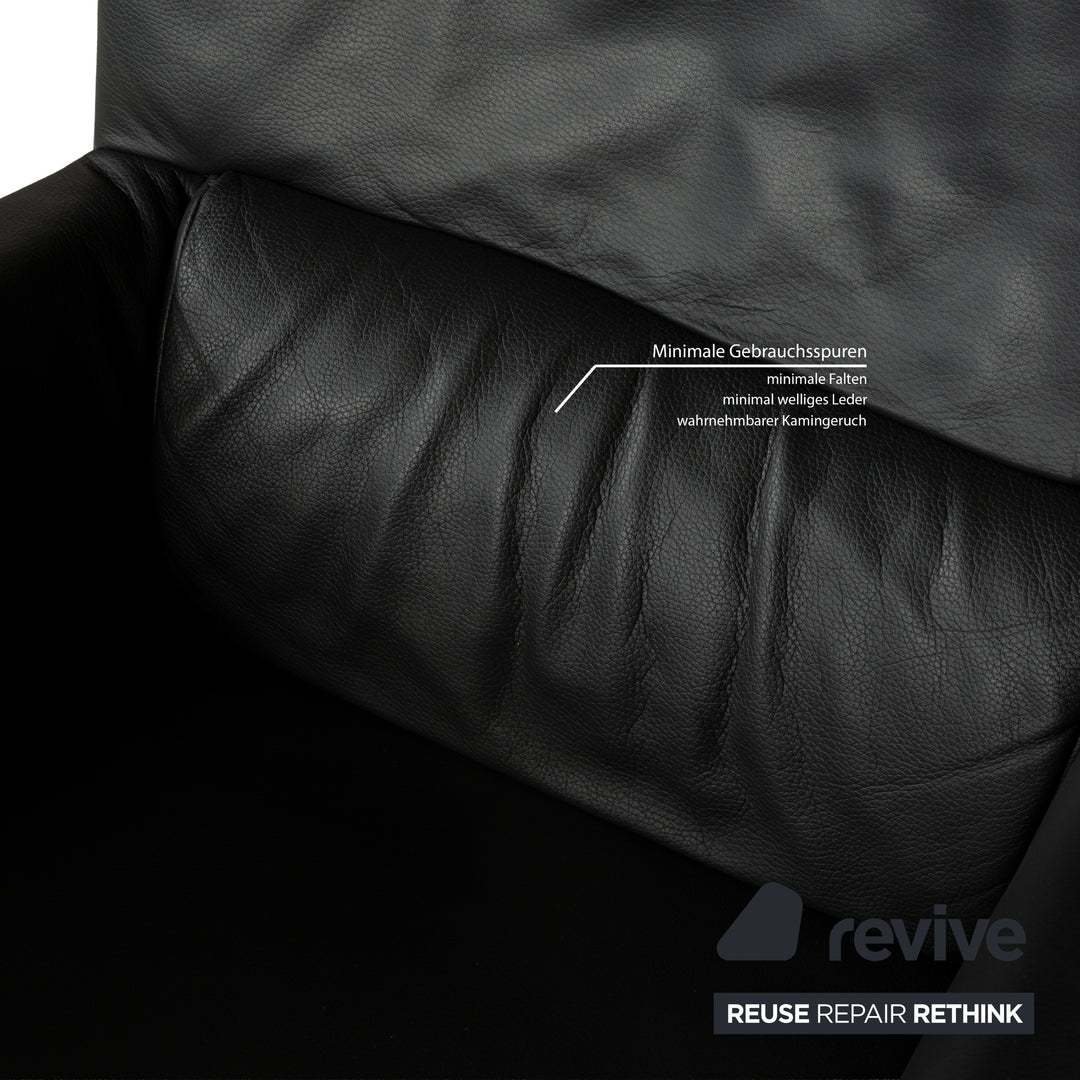 Rolf Benz 322 Leather Sofa Set Black Anthracite Couch Three-Seater Two-Seater Armchair