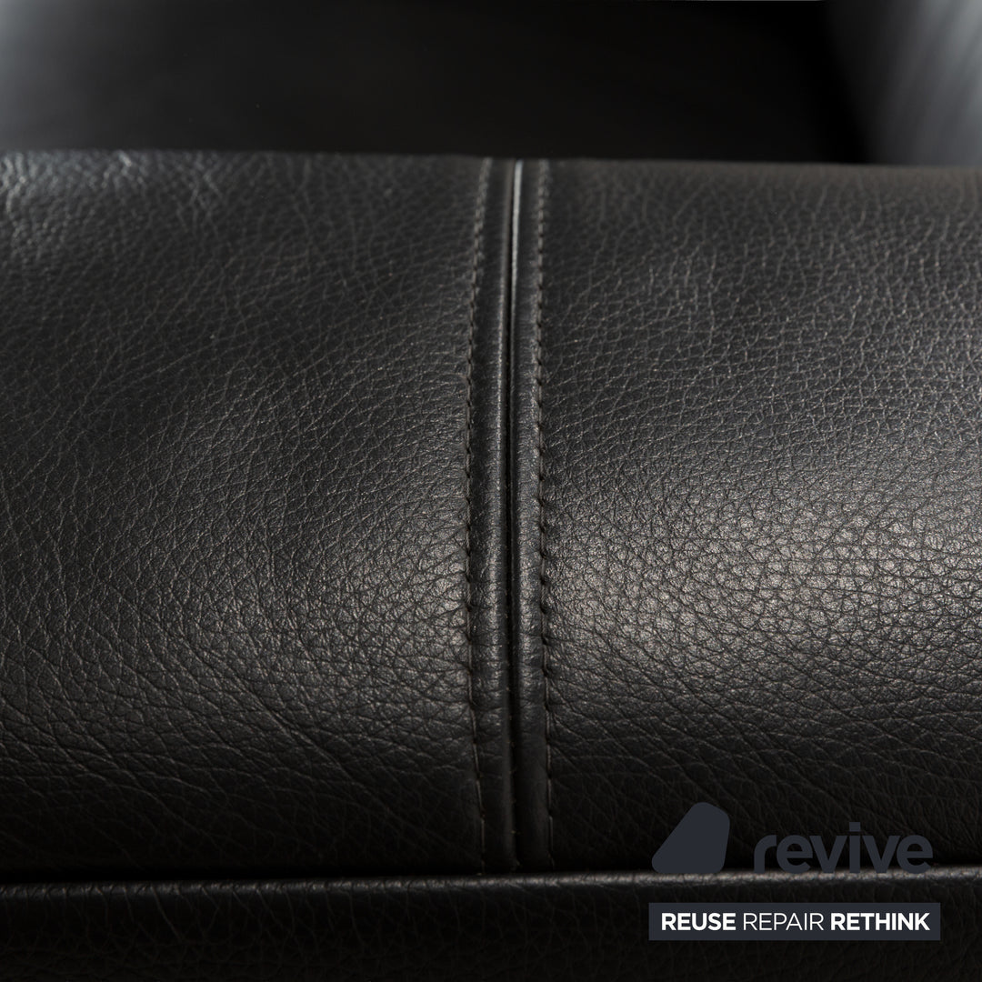 Rolf Benz 322 Leather Sofa Set Black Anthracite Couch Three-Seater Two-Seater Armchair