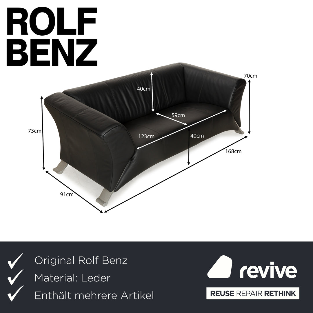Rolf Benz 322 Leather Sofa Set Black Anthracite Couch Three-Seater Two-Seater Armchair