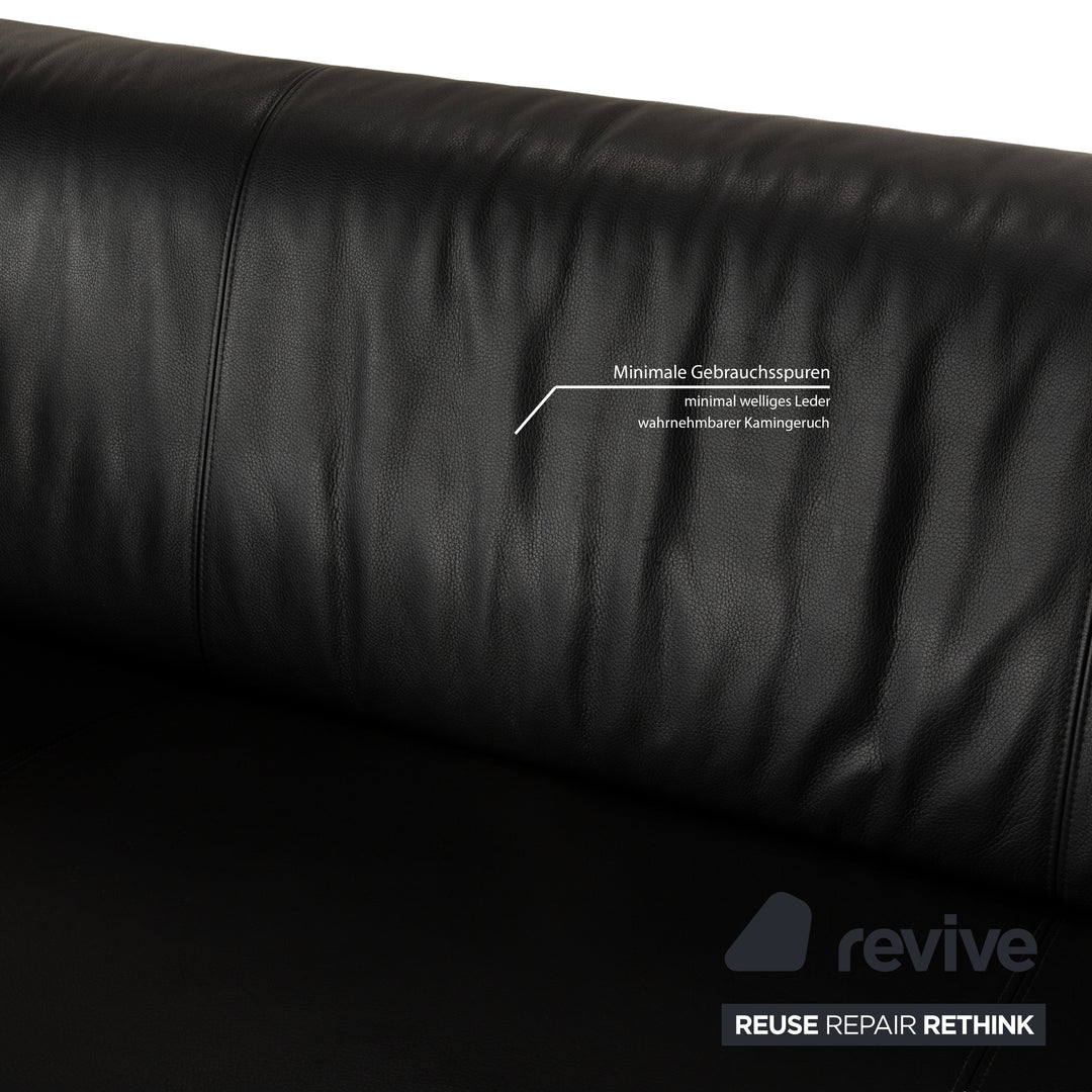 Rolf Benz 322 Leather Sofa Set Black Anthracite Couch Three-Seater Two-Seater Armchair