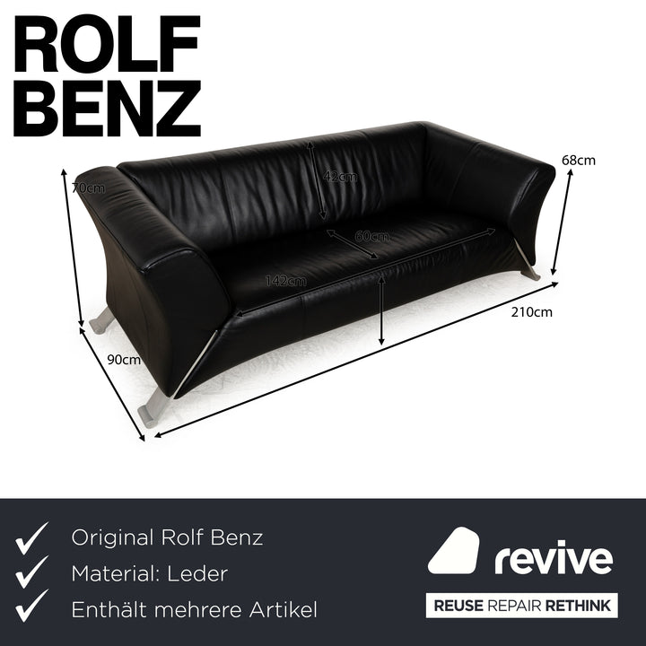 Rolf Benz 322 Leder Sofa Garnitur Schwarz Dreisitzer Zweisitzer Couch