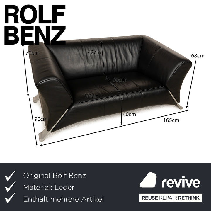 Rolf Benz 322 Leder Sofa Garnitur Schwarz Dreisitzer Zweisitzer Couch