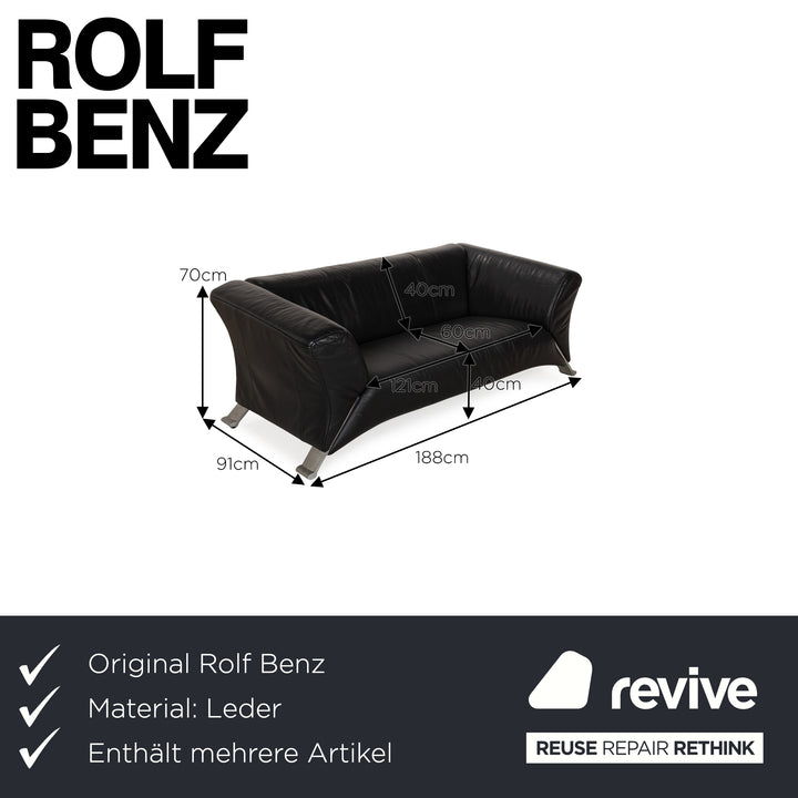 Rolf Benz 322 Leather Sofa Set Black Two-Seater Three-Seater Couch