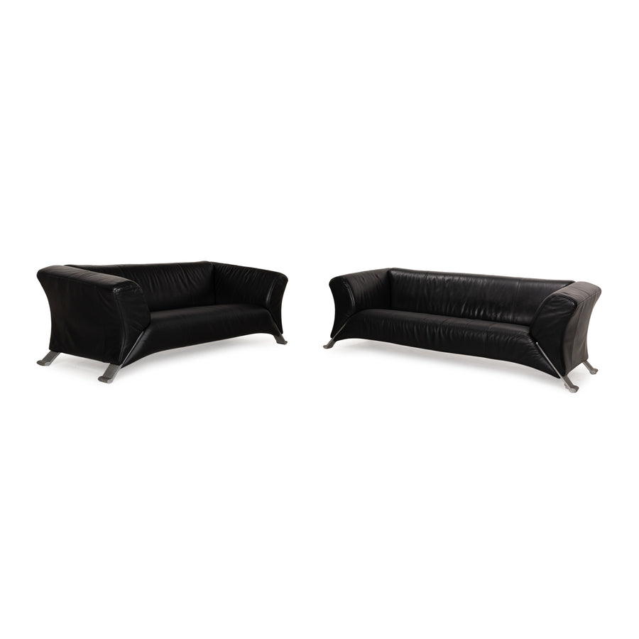 Rolf Benz 322 Leather Sofa Set Black Two-Seater Three-Seater Couch