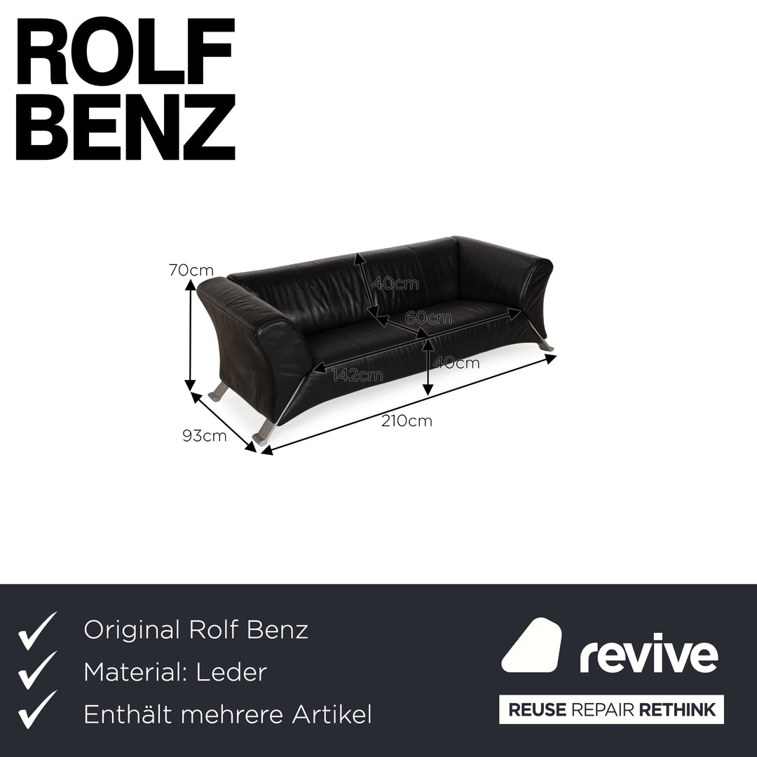 Rolf Benz 322 Leather Sofa Set Black Two-Seater Three-Seater Couch