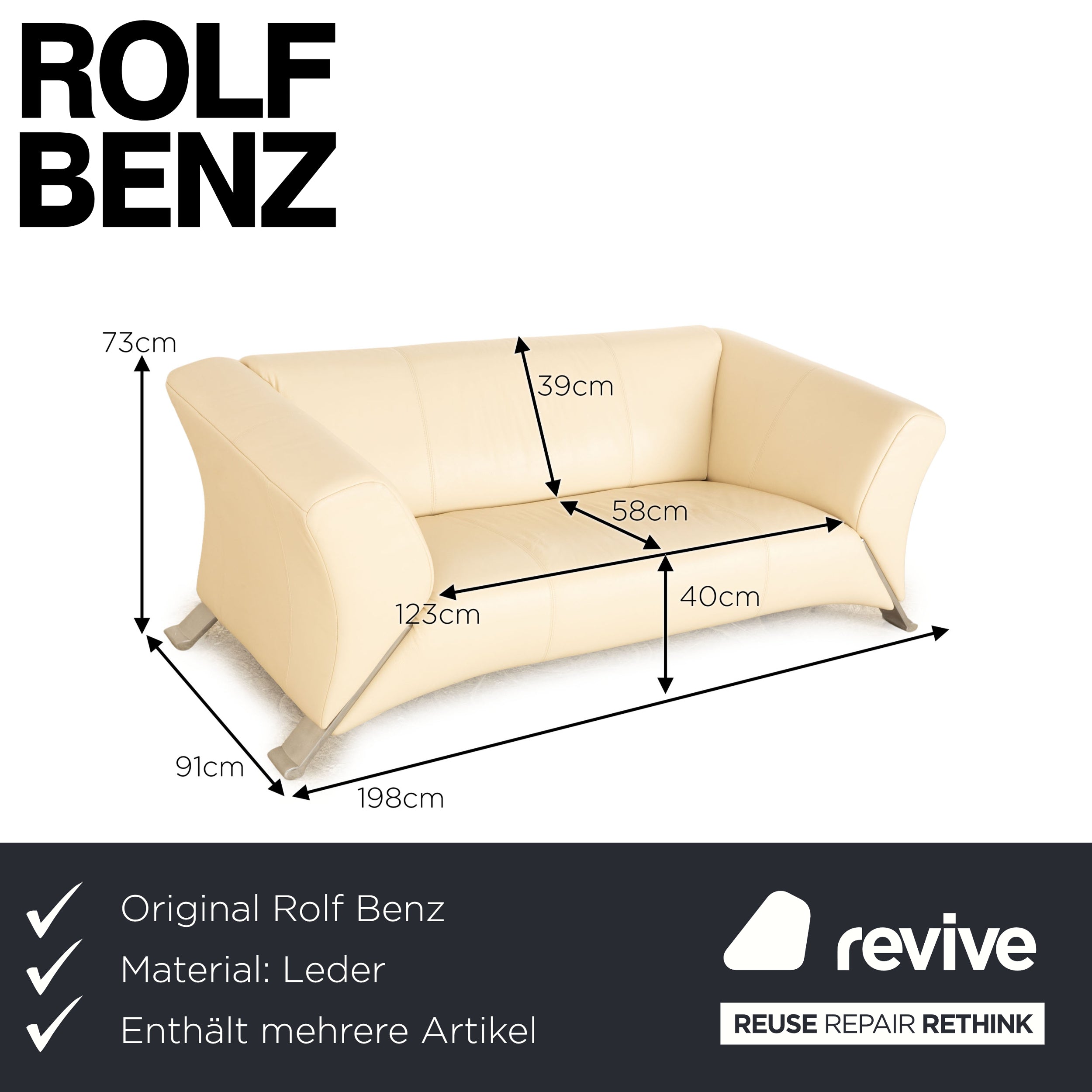 Rolf Benz 322 Leder Sofa Garnitur Zweisitzer Creme Sofa Couch