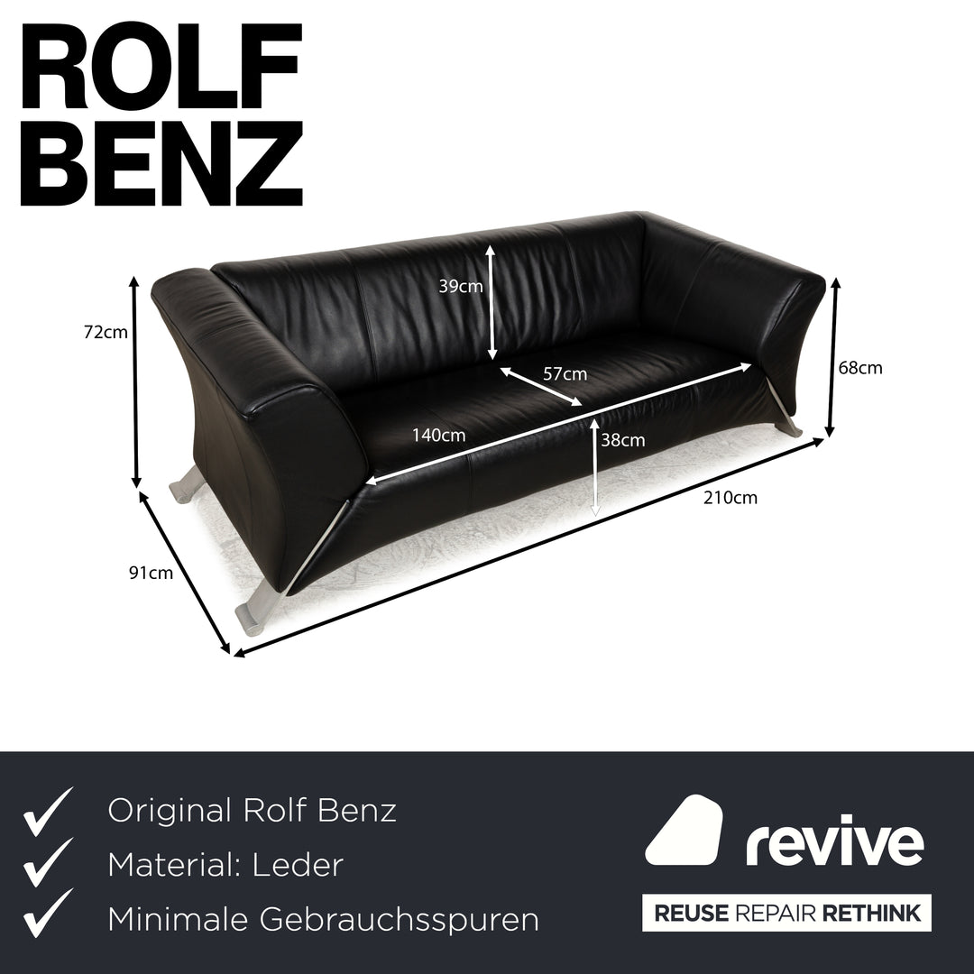 Rolf Benz 322 Leder Sofa Schwarz Dreisitzer Couch