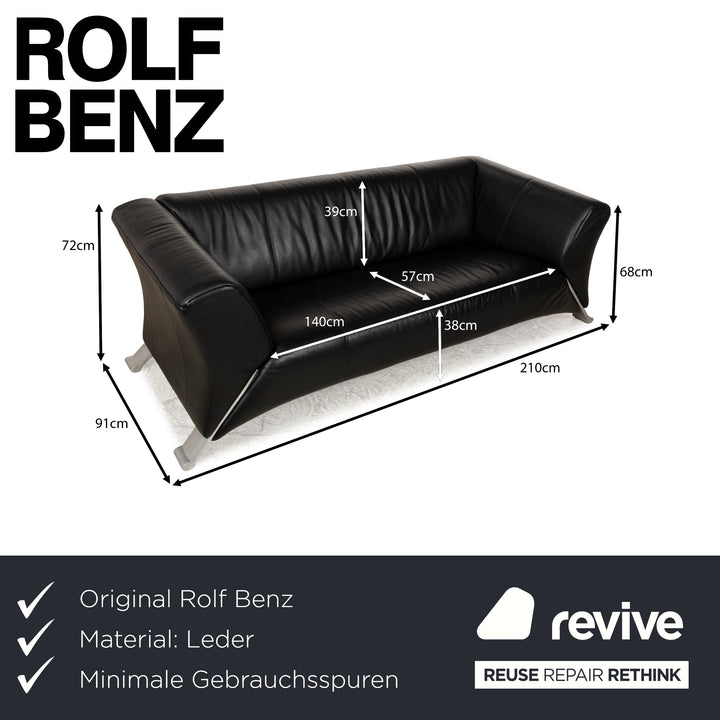 Rolf Benz 322 Leder Sofa Schwarz Dreisitzer Couch