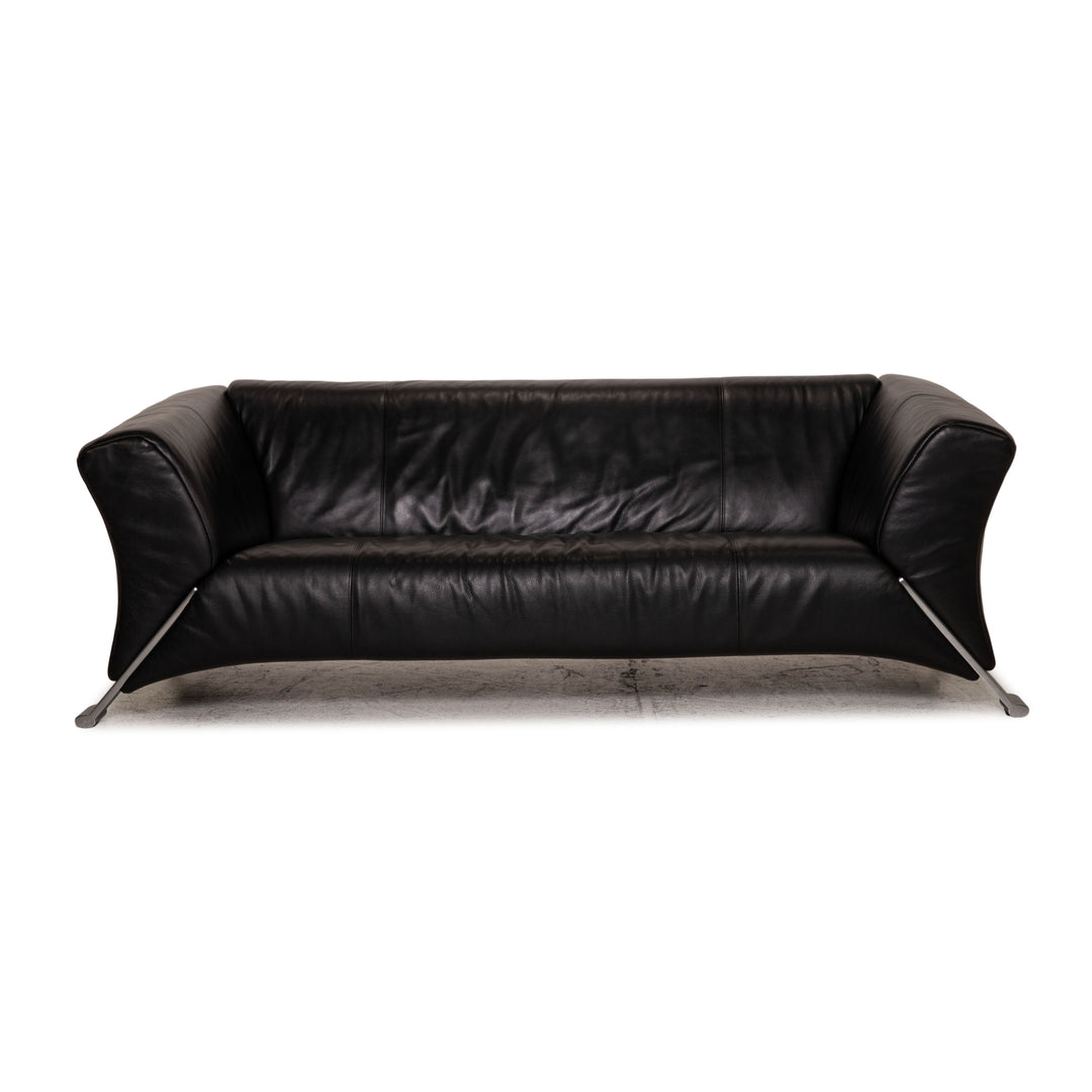 Rolf Benz 322 leather sofa black three-seater couch