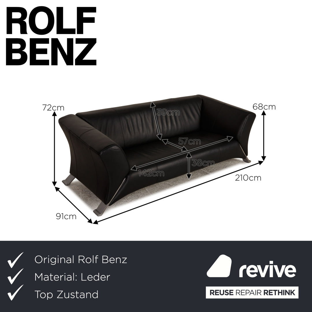 Rolf Benz 322 Leder Sofa Schwarz Dreisitzer Couch