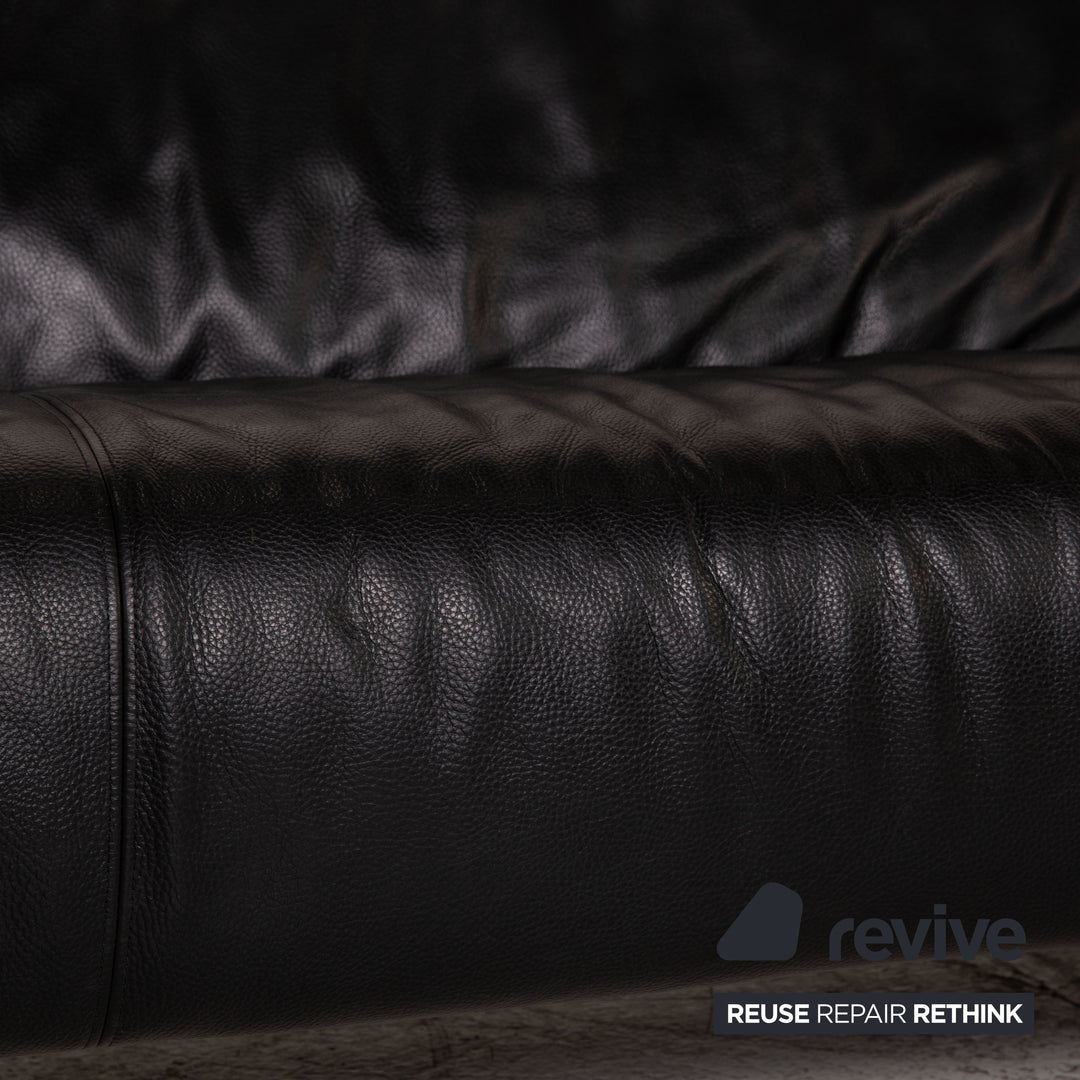 Rolf Benz 322 leather sofa black three-seater couch