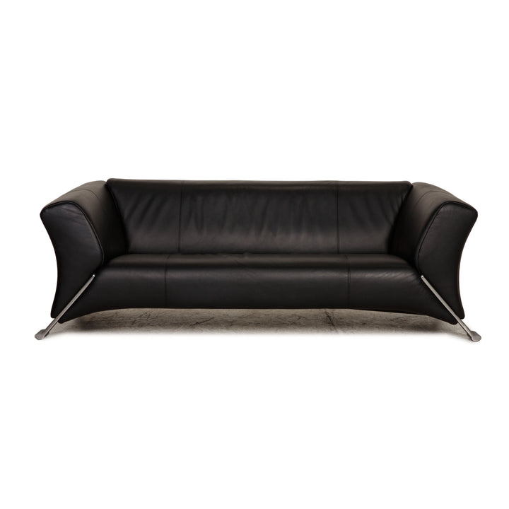 Rolf Benz 322 leather sofa black three-seater couch