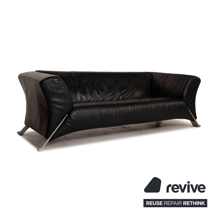 Rolf Benz 322 leather sofa black three-seater couch