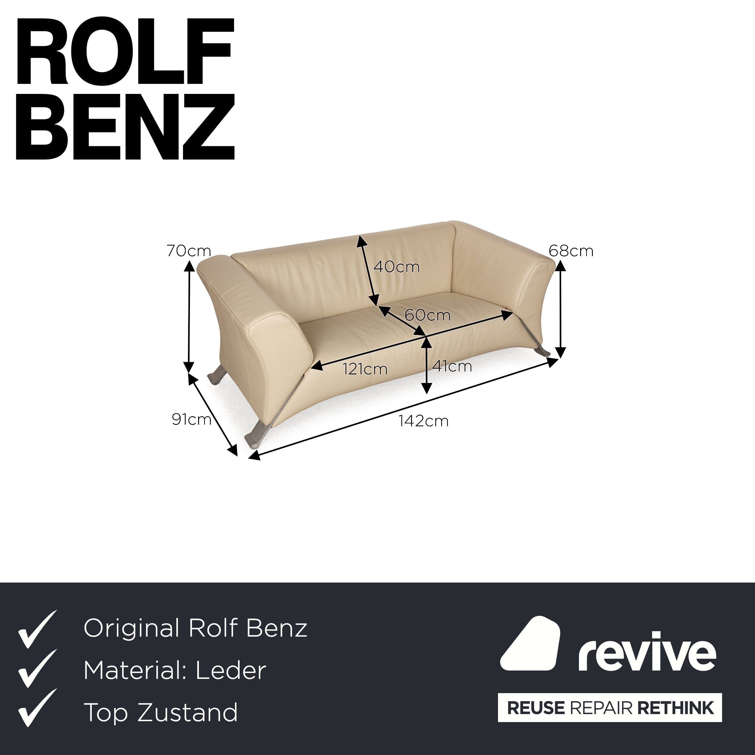 Rolf Benz 322 Leder Zweisitzer Beige Sofa Couch