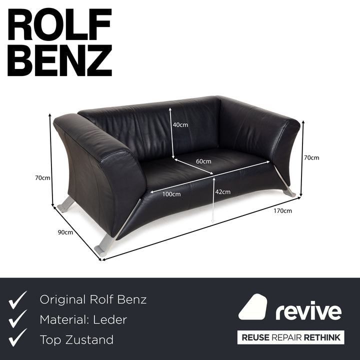 Rolf Benz 322 Leather Two-Seater Blue Blue-Black Sofa Couch