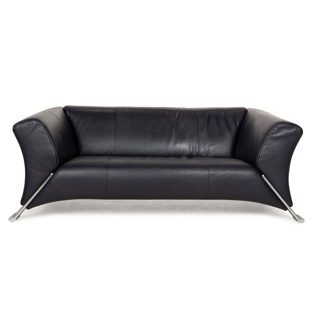 Rolf Benz 322 Leather Two-Seater Blue Blue-Black Sofa Couch