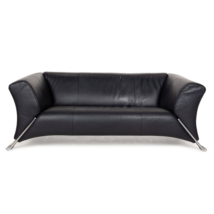 Rolf Benz 322 Leather Two-Seater Blue Blue-Black Sofa Couch
