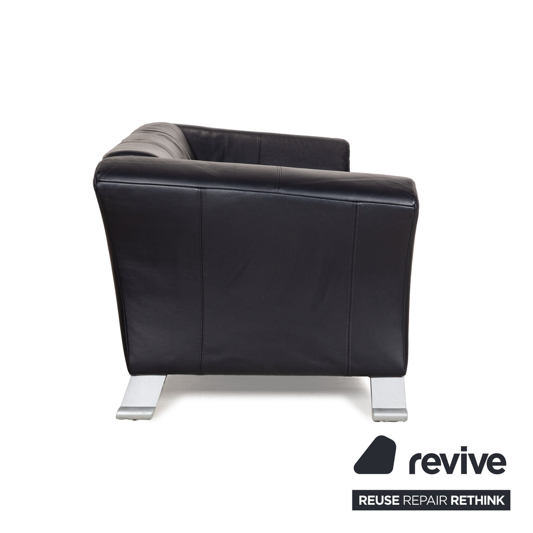Rolf Benz 322 Leather Two-Seater Blue Blue-Black Sofa Couch