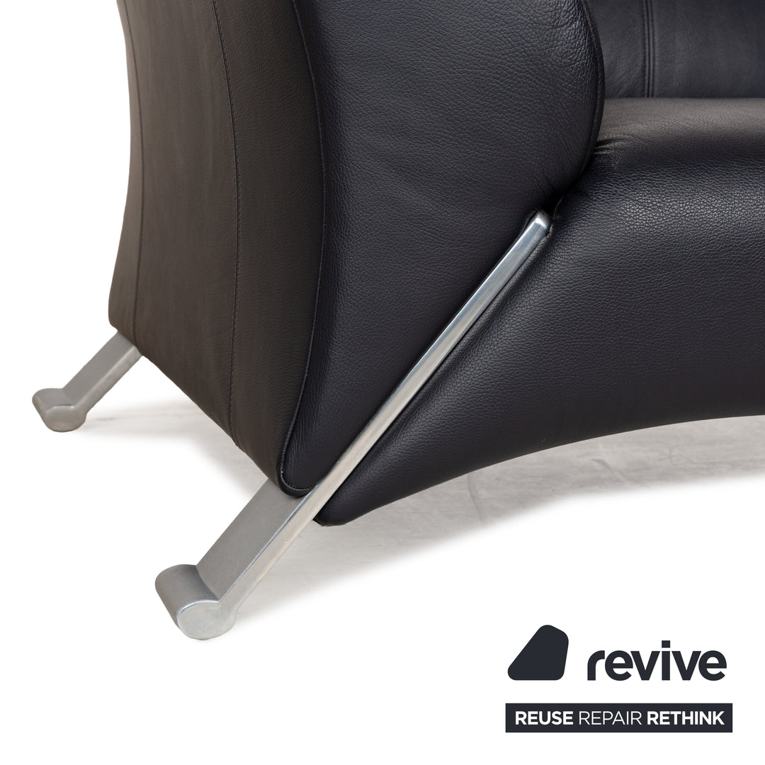 Rolf Benz 322 Leather Two-Seater Blue Blue-Black Sofa Couch