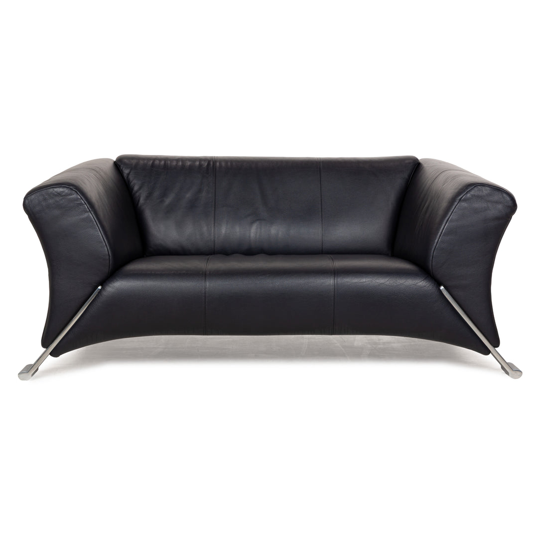 Rolf Benz 322 Leather Two-Seater Blue Blue-Black Sofa Couch