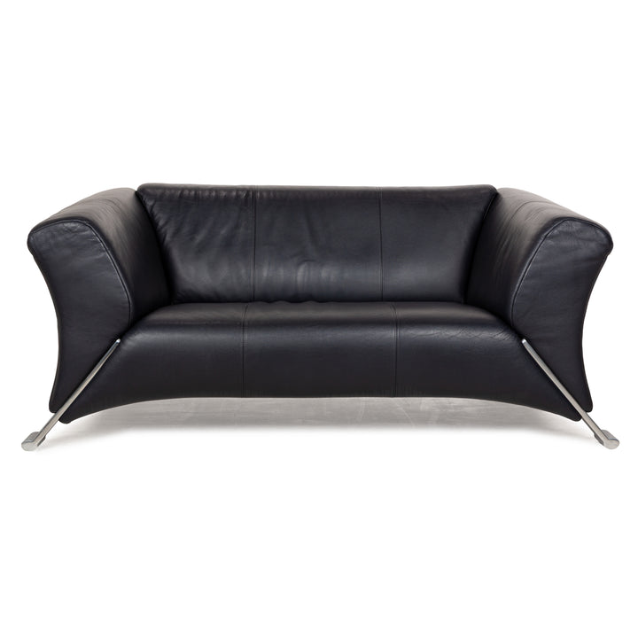 Rolf Benz 322 Leather Two-Seater Blue Blue-Black Sofa Couch