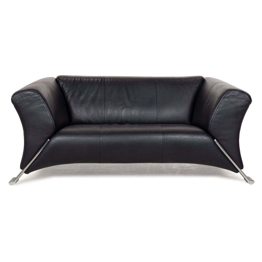 Rolf Benz 322 Leather Two-Seater Blue Blue-Black Sofa Couch