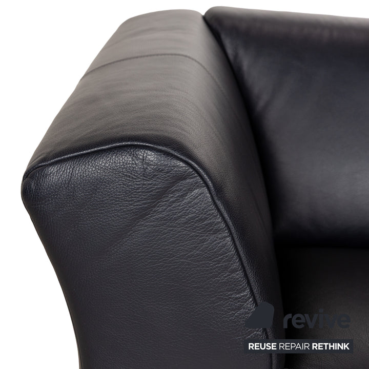 Rolf Benz 322 Leather Two-Seater Blue Blue-Black Sofa Couch