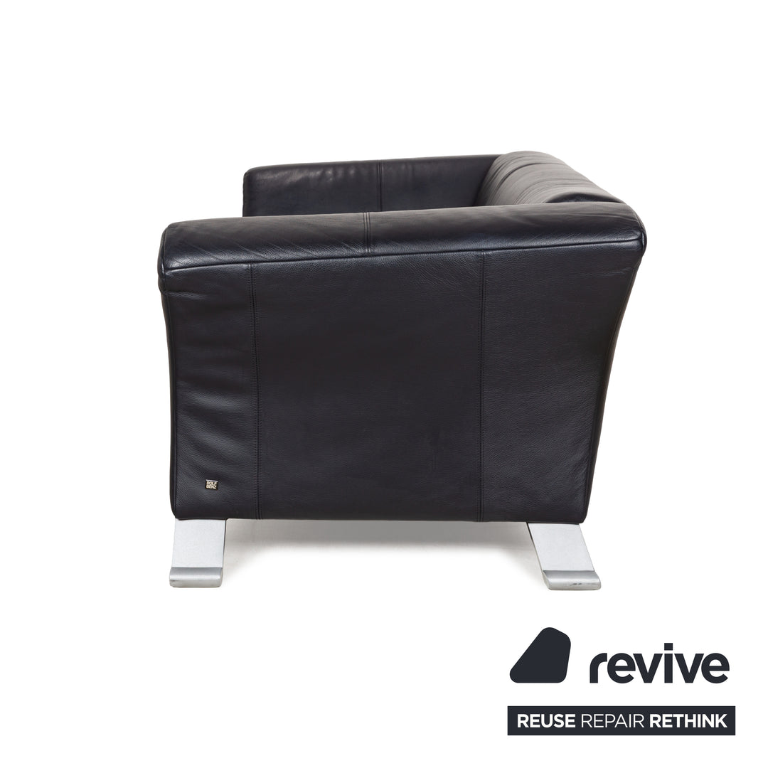 Rolf Benz 322 Leather Two-Seater Blue Blue-Black Sofa Couch
