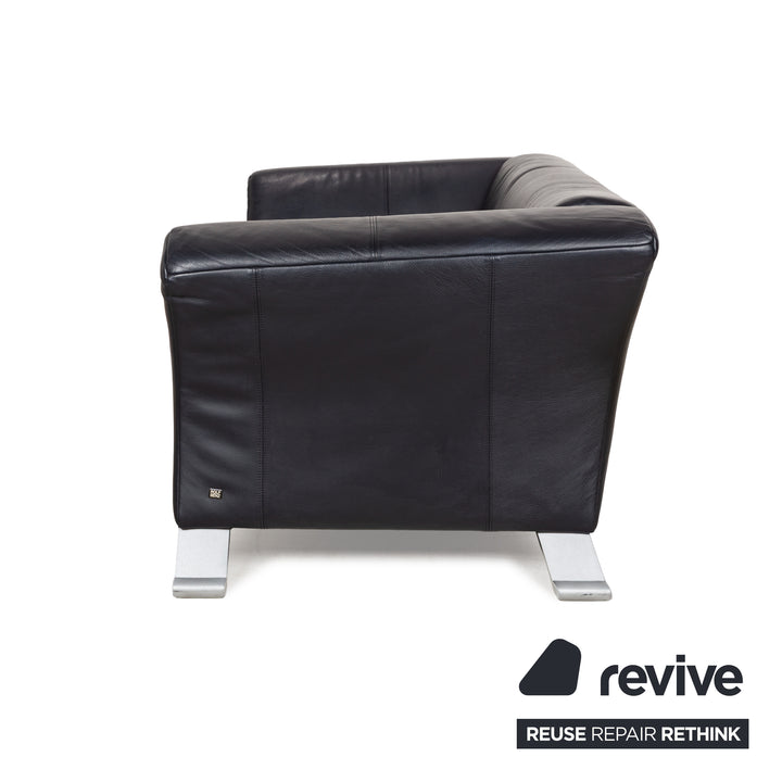 Rolf Benz 322 Leather Two-Seater Blue Blue-Black Sofa Couch