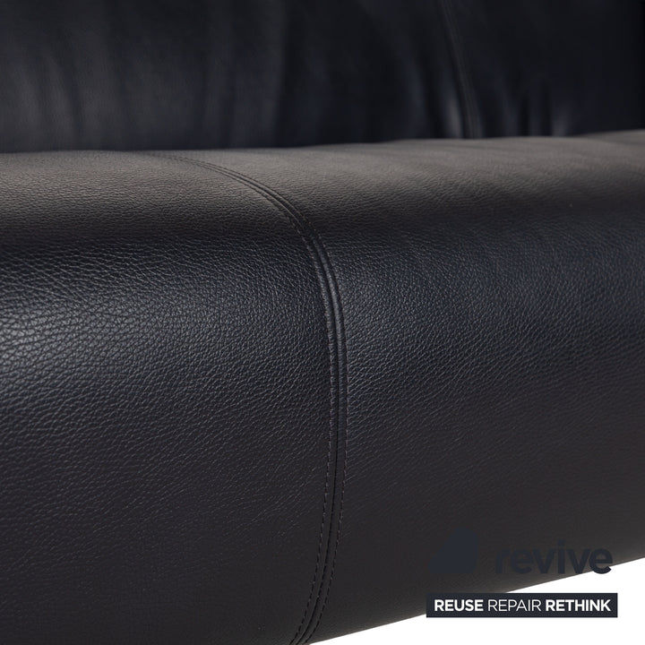 Rolf Benz 322 Leather Two-Seater Blue Blue-Black Sofa Couch