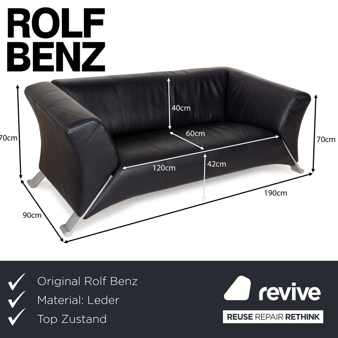 Rolf Benz 322 Leather Two-Seater Blue Blue-Black Sofa Couch